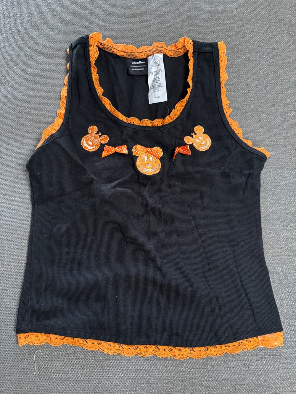 Her Universe Black Tank with Orange Lace & Pumpkin Minnie Appliqués